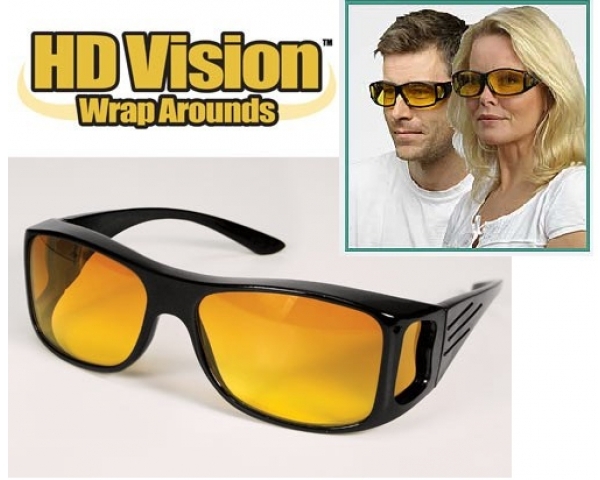 HD Vision Wrap Arounds Night Vision Driving Glasses, Black